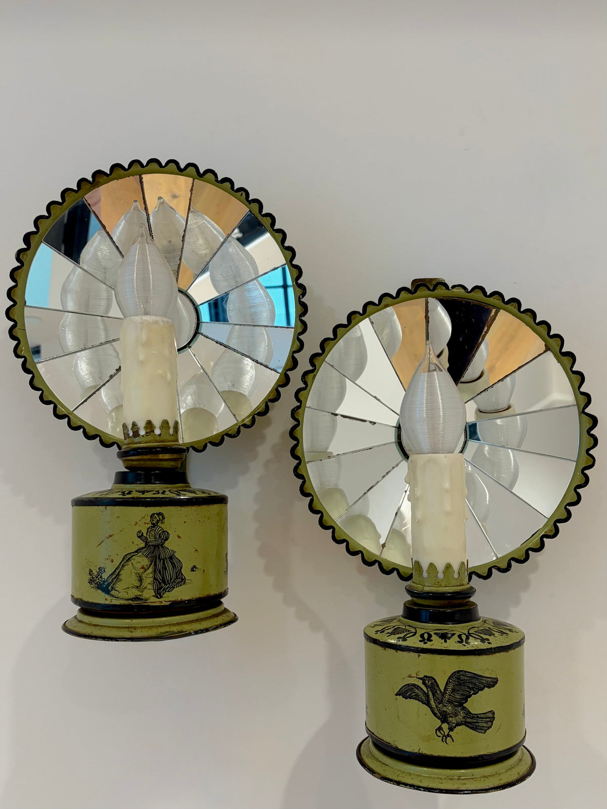 Pair of Vintage Mirrored Tole Sconces
