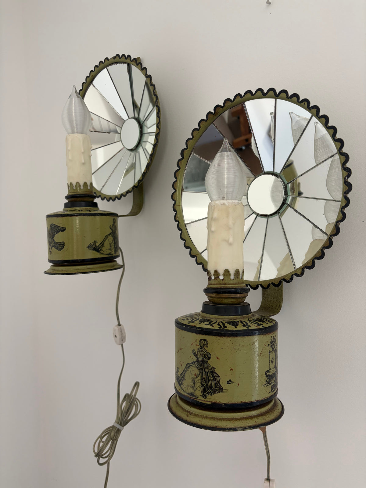 Pair of Vintage Mirrored Tole Sconces