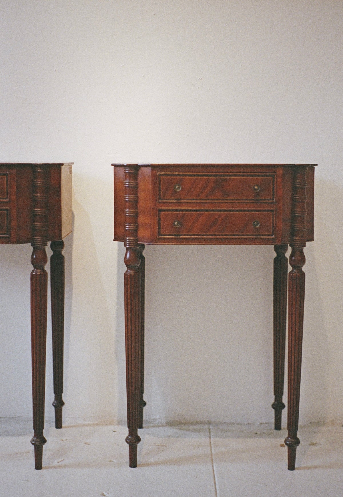 Pair of Antique Mahogany Two-Drawer Side Tables