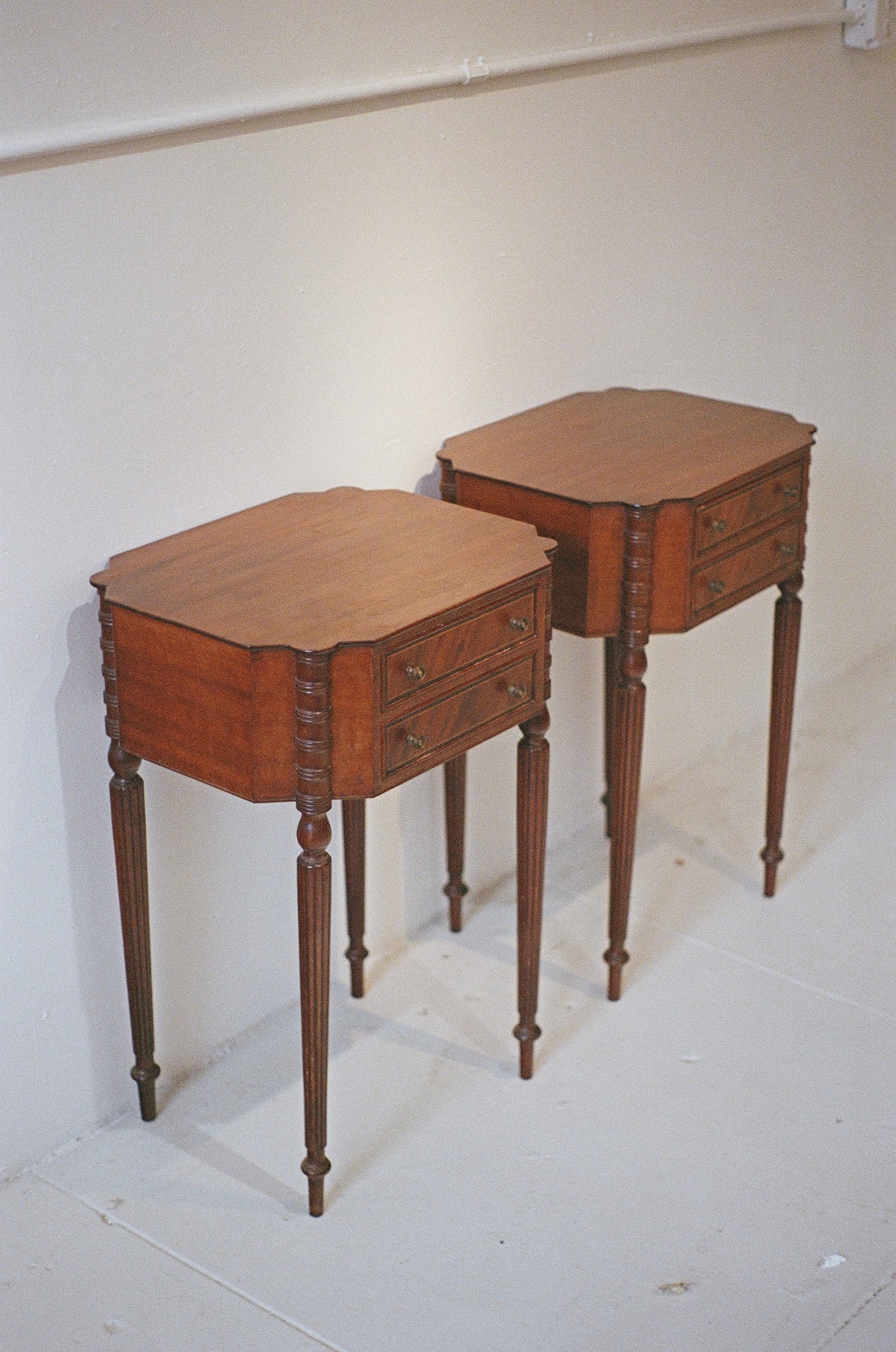 Pair of Antique Mahogany Two-Drawer Side Tables