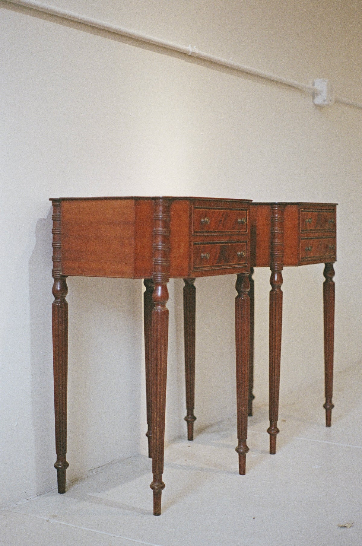 Pair of Antique Mahogany Two-Drawer Side Tables