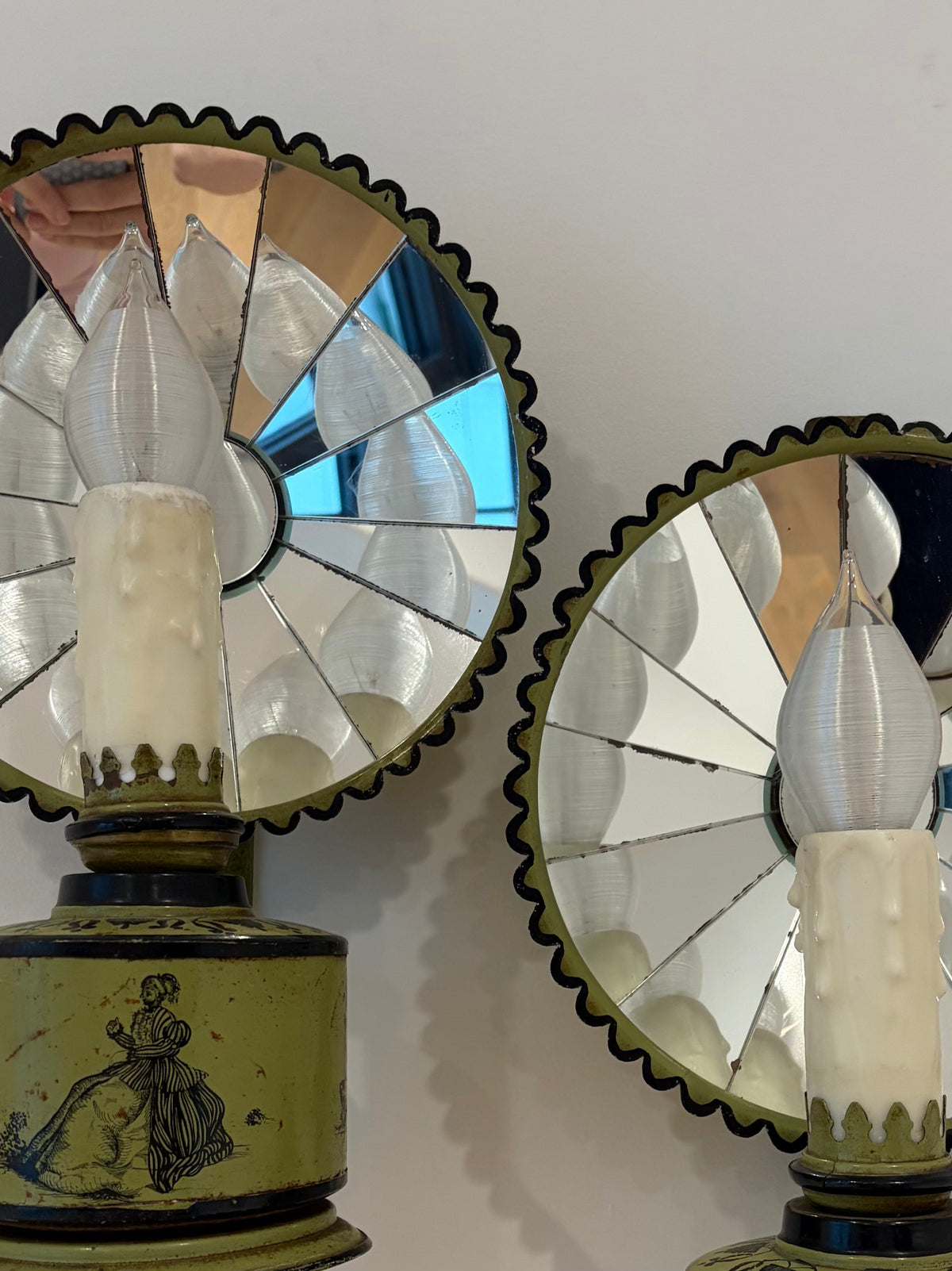 Pair of Vintage Mirrored Tole Sconces