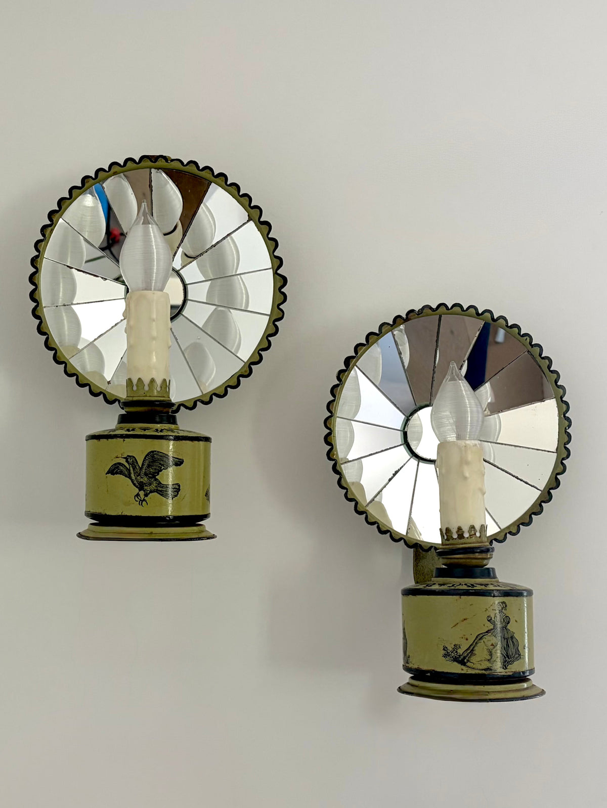 Pair of Vintage Mirrored Tole Sconces