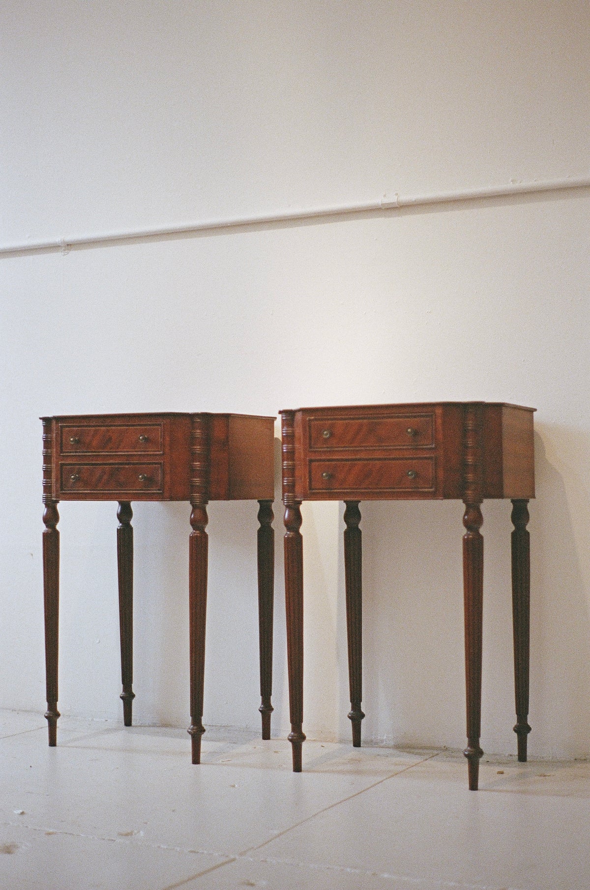Pair of Antique Mahogany Two-Drawer Side Tables