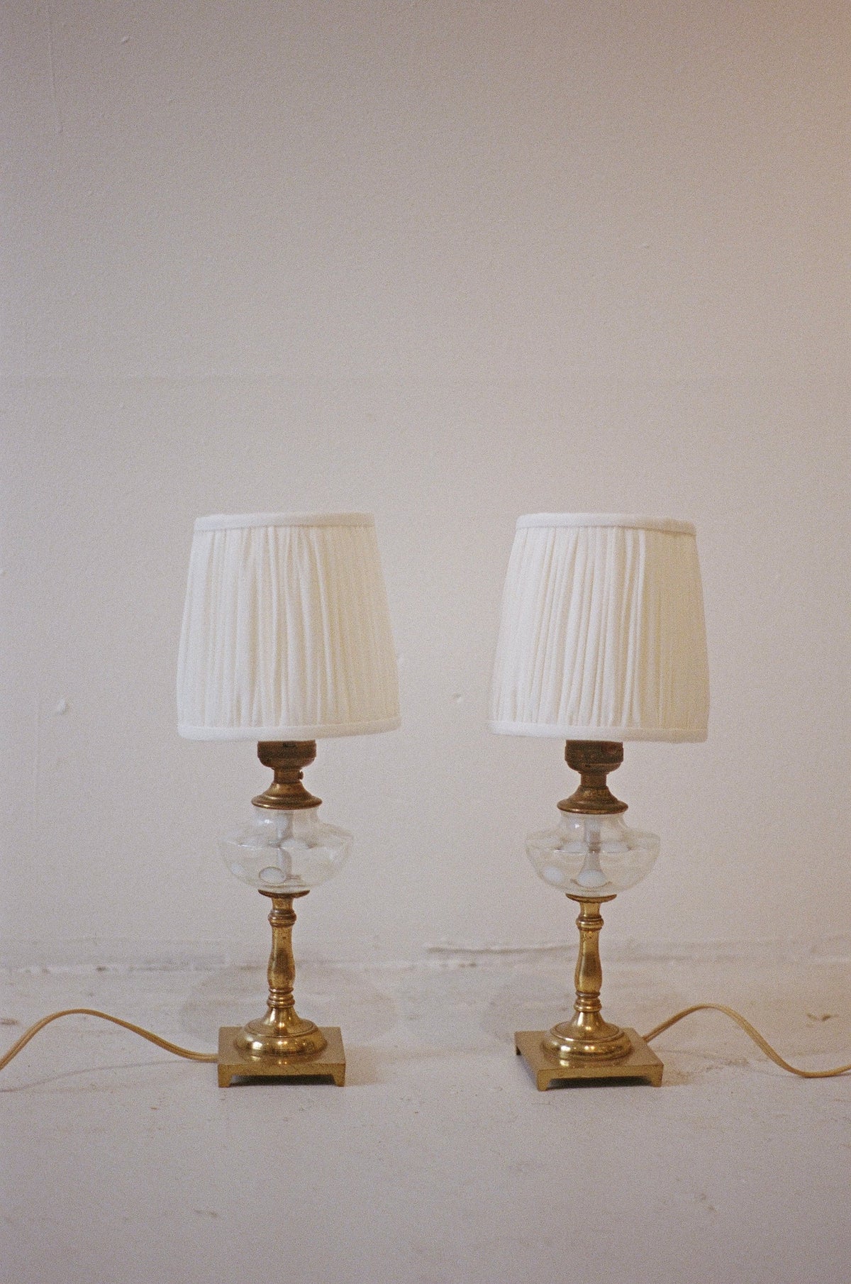 Pair of Vintage Coin Dot Glass and Brass Table Lamps