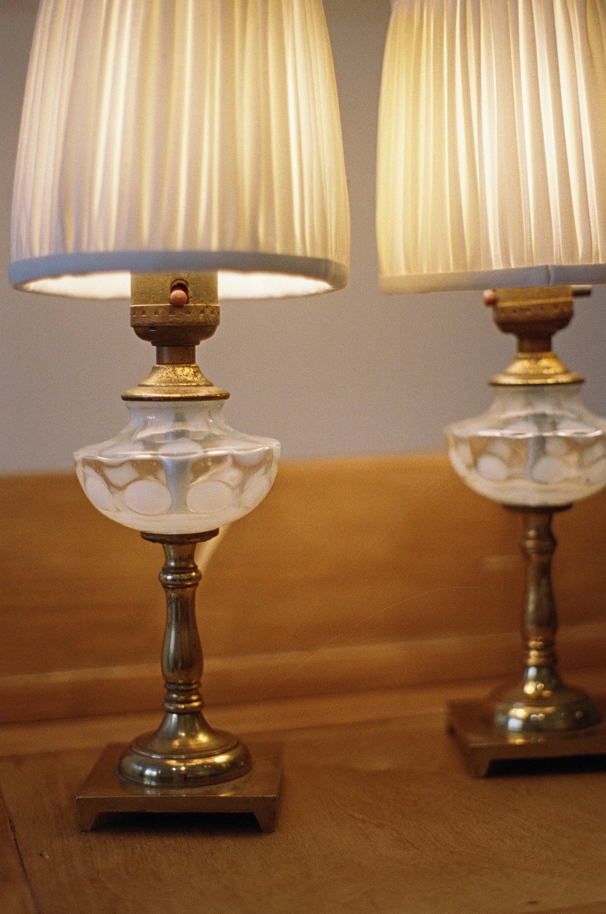 Pair of Vintage Coin Dot Glass and Brass Table Lamps