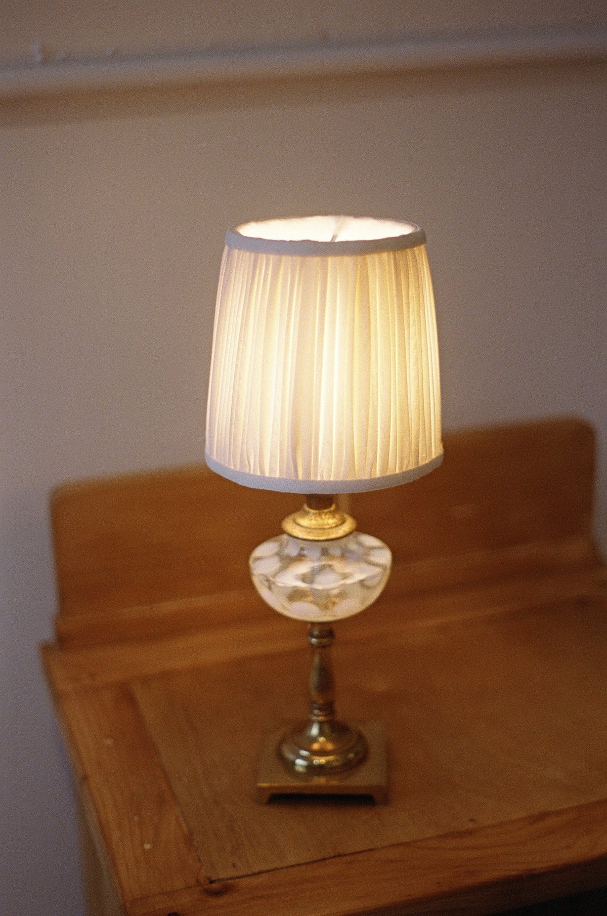 Pair of Vintage Coin Dot Glass and Brass Table Lamps